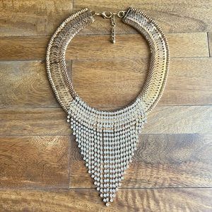 Gold Tone Crystal Fringe Statement Necklace